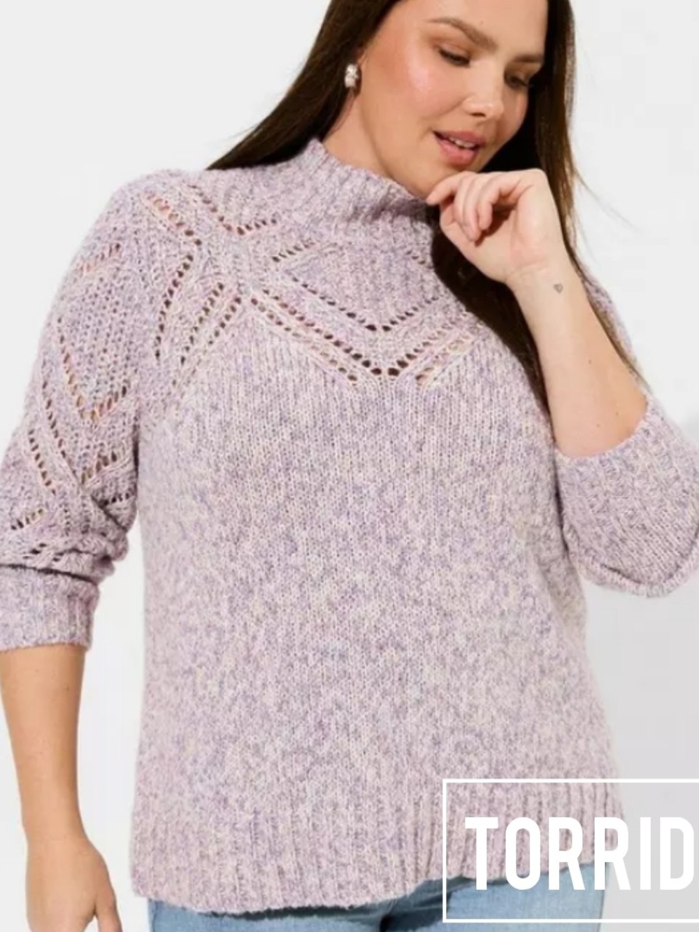 Torrid Lavender Pointelle Mock Neck Sweater